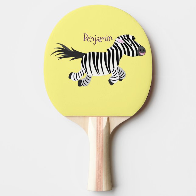 Cute funny zebra running cartoon illustration ping pong paddle (Front)
