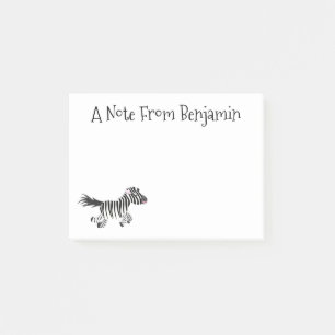 Cute funny zebra running cartoon illustration post-it notes