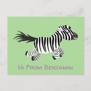 Cute funny zebra running cartoon illustration postcard
