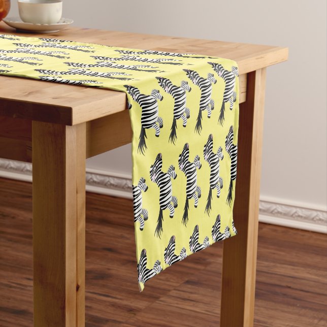 Cute funny zebra running cartoon illustration short table runner (In Situ)