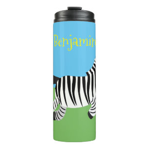 Cute funny zebra running cartoon illustration thermal tumbler