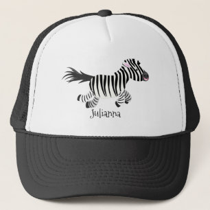 Cute funny zebra running cartoon illustration trucker hat