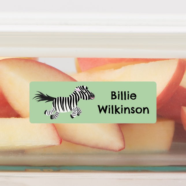 Cute funny zebra running cartoon personalised (Affixed)