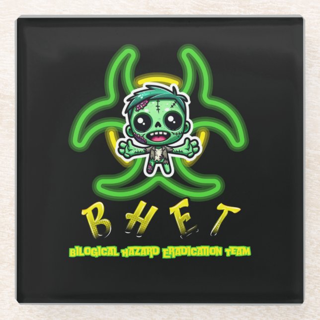 Cute, funny zombie glass coaster (Front)