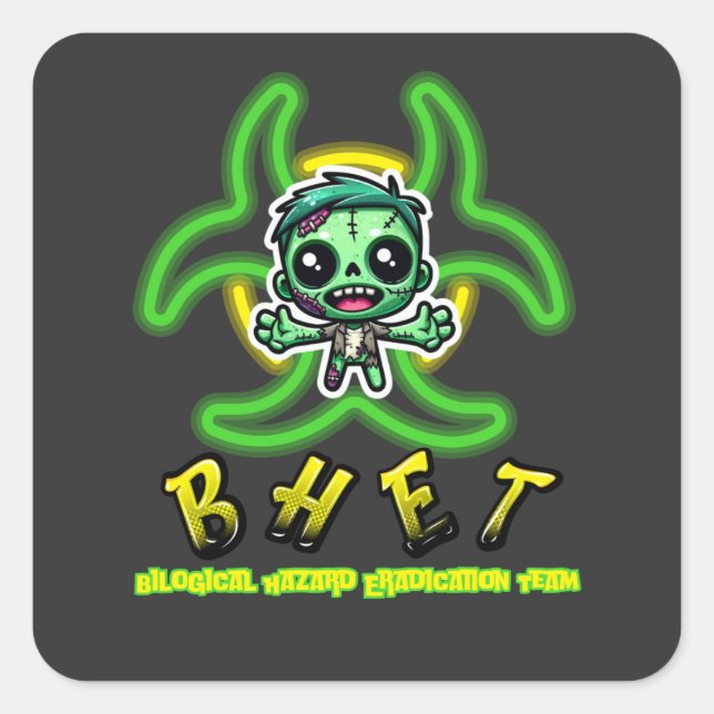 Cute, funny zombie square sticker (Front)