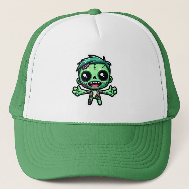 Cute, funny zombie trucker hat (Front)