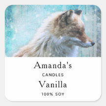 Cute Furry Fox on Blue Grunge Back Candle Business