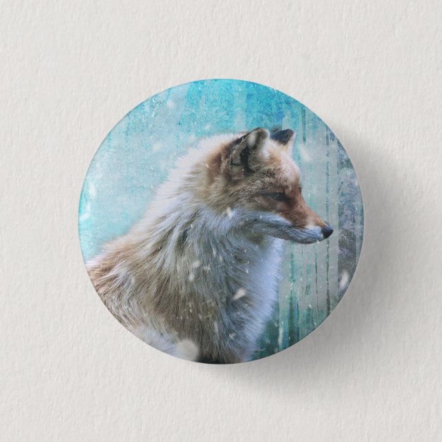Cute Furry Fox on Blue Grunge Background 3 Cm Round Badge (Front)