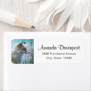 Cute Furry Fox on Blue Grunge Background Address
