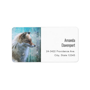 Cute Furry Fox on Blue Grunge Background Address Label
