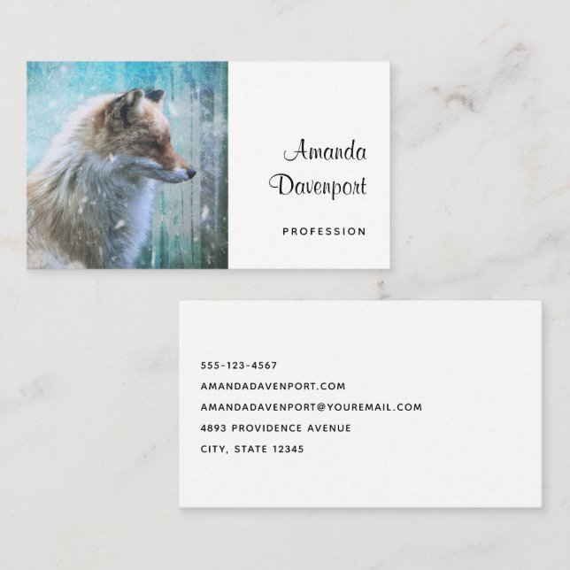 Cute Furry Fox on Blue Grunge Background Business Card (Front/Back)
