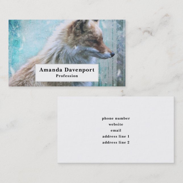 Cute Furry Fox on Blue Grunge Background Business Card (Front/Back)