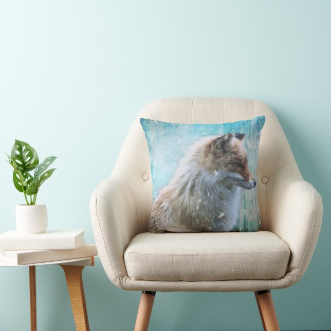 Cute Furry Fox on Blue Grunge Background Cushion (Chair)