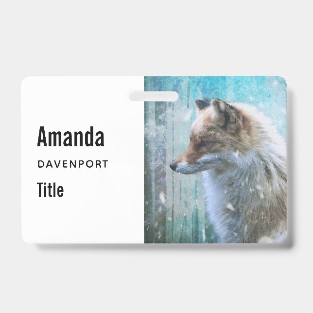 Cute Furry Fox on Blue Grunge Background ID Badge (Front)