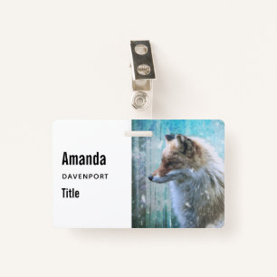 Cute Furry Fox on Blue Grunge Background ID Badge