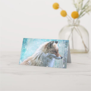 Cute Furry Fox on Blue Grunge Background Place Card