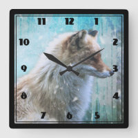 Cute Furry Fox on Blue Grunge Background