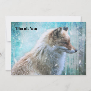Cute Furry Fox on Blue Grunge Background Thank You Card