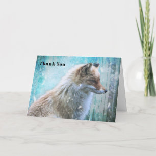 Cute Furry Fox on Blue Grunge Background Thank You Card