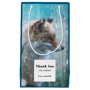 Cute Furry Fox on Blue Grunge Background Thank You Small Gift Bag