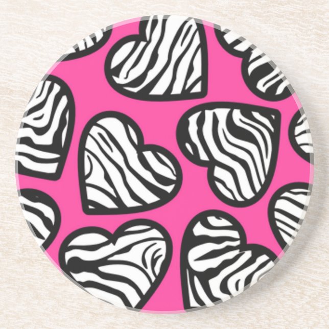 Cute fuschia pink black white zebra pattern heart  coaster (Front)