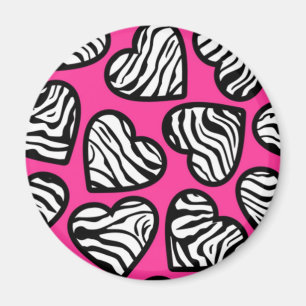 Cute fuschia pink black white zebra pattern heart  magnet
