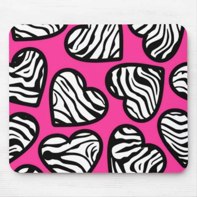 Cute fuschia pink black white zebra pattern heart  mouse mat (Front)