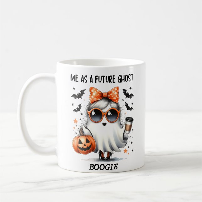 Cute Future Ghost Halloween T-Shirt Coffee Mug (Left)