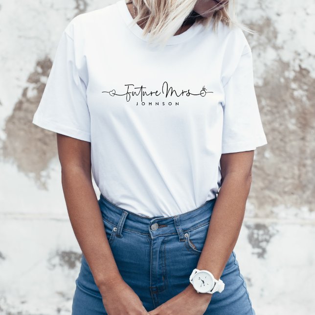 Cute Future Mrs Script Heart Ring Custom Wedding T-Shirt (Creator Uploaded)