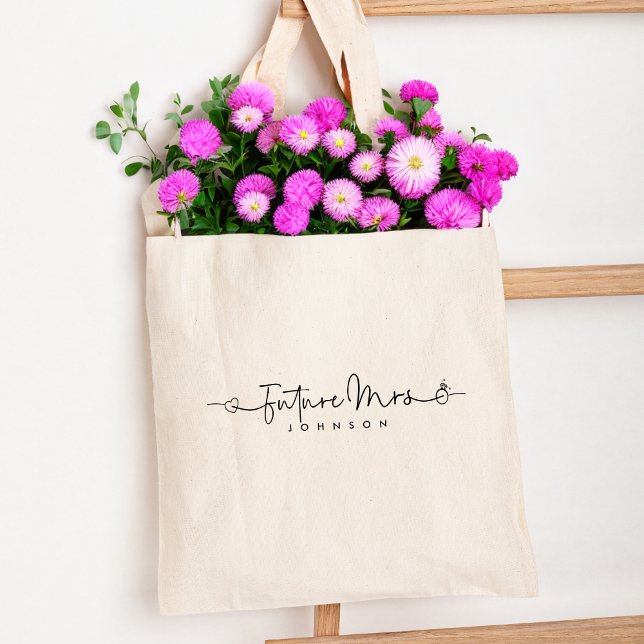 Cute Future Mrs Script Heart Ring Custom Wedding Tote Bag (Creator Uploaded)