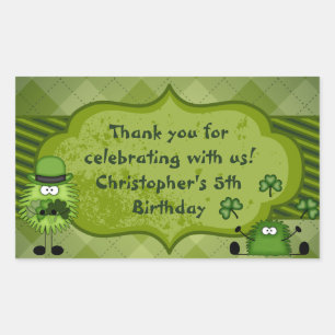 Cute Fuzzies and Clovers Irish Thank You Birthday Rectangular Sticker