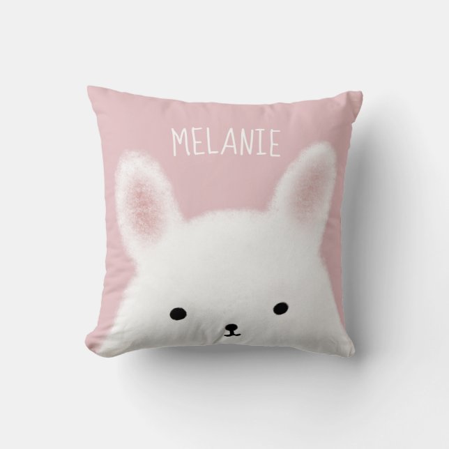 Cute Fuzzy Bunny Pink Personalised Cushion (Front)