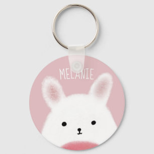 Cute Fuzzy Bunny Pink Personalised Key Ring