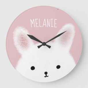 Cute Fuzzy Bunny Pink Personalised Large Clock