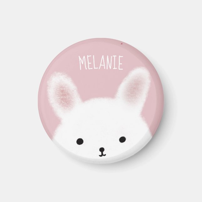 Cute Fuzzy Bunny Pink Personalised Magnet (Front)