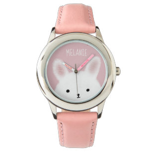 Cute Fuzzy Bunny Pink Personalised Watch