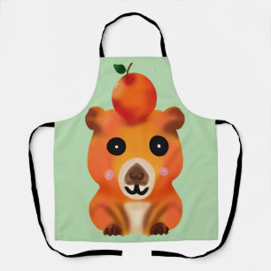 Cute Fuzzy Capybara with Orange   Kawaii Animal Ar Apron
