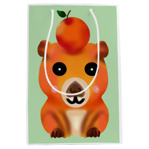 Cute Fuzzy Capybara with Orange Kawaii Animal Ar Medium Gift Bag