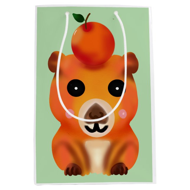 Cute Fuzzy Capybara with Orange | Kawaii Animal Ar Medium Gift Bag (Front)