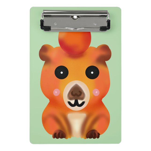 Cute Fuzzy Capybara with Orange | Kawaii Animal Ar Mini Clipboard (Front)