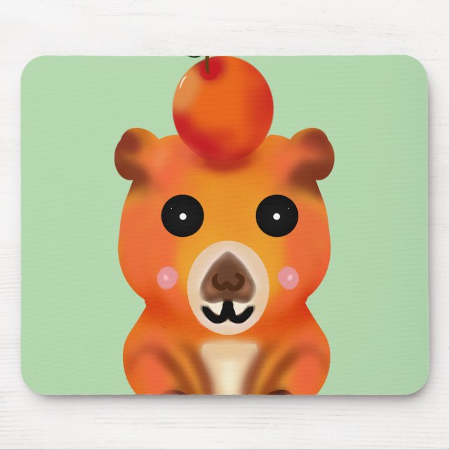 Cute Fuzzy Capybara with Orange | Kawaii Animal Ar Mouse Mat (Front)