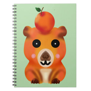 Cute Fuzzy Capybara with Orange   Kawaii Animal Ar Notebook