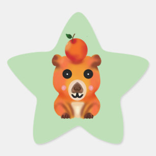 Cute Fuzzy Capybara with Orange   Kawaii Animal Ar Star Sticker