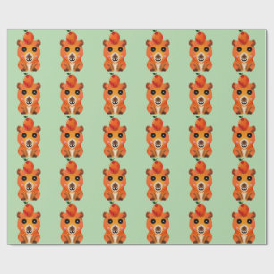 Cute Fuzzy Capybara with Orange   Kawaii Animal Ar Wrapping Paper