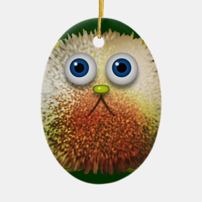 Cute Fuzzy Cartoon Character Art for All Ceramic Tree Decoration (Front)