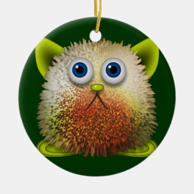 Cute Fuzzy Cartoon Character Art for All Ceramic Tree Decoration (Front)