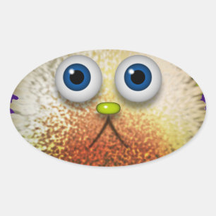 Cute Fuzzy Cartoon Character Art for All Oval Sticker