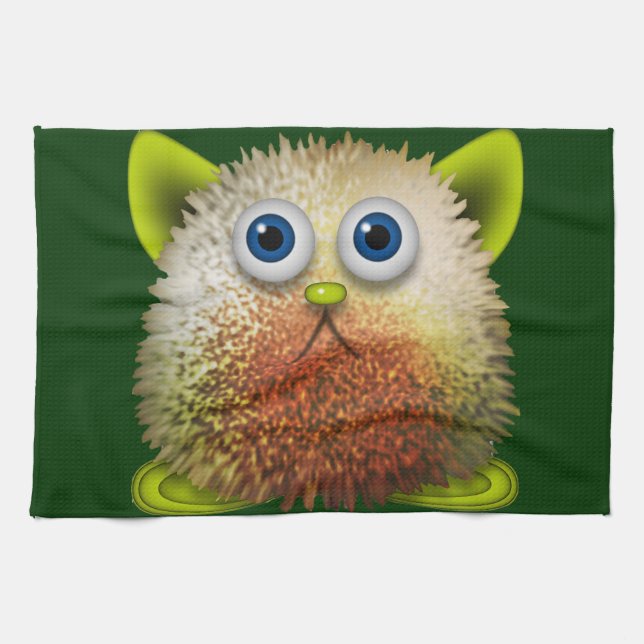 Cute Fuzzy Cartoon Character Art for All Tea Towel (Horizontal)