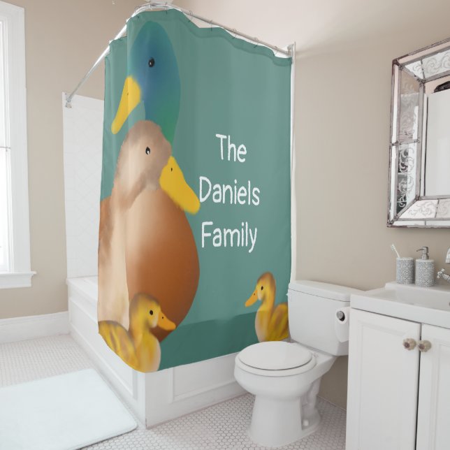 Cute Fuzzy Duck Family Shower Curtain (In Situ)