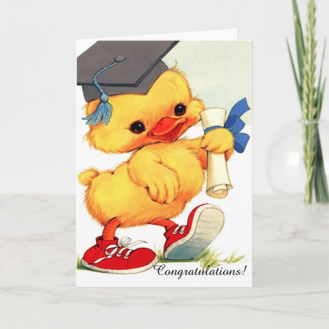 Cute fuzzy duck graduation customisable card (Front)
